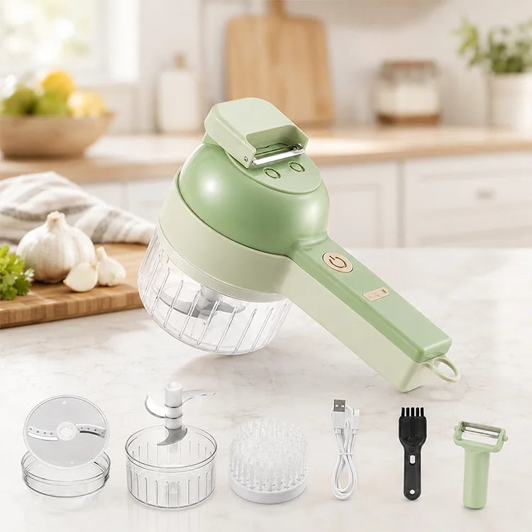 4-in-1 Cordless Electric Vegetable Cutter – Handheld Slicer, Chopper, Grinder & Peeler
