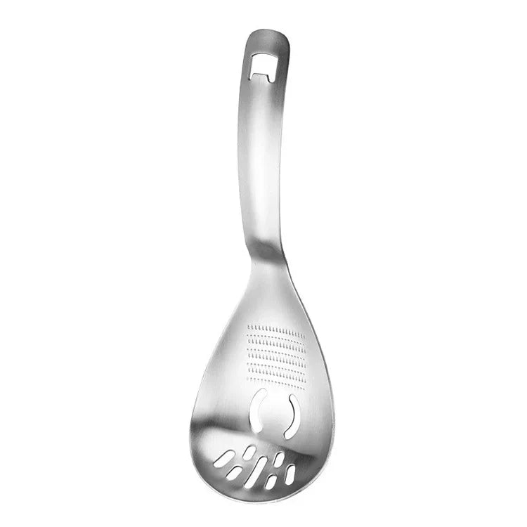 5-in-1 Stainless Steel Kitchen Spoon – Grater, Strainer, Scoop, Server & Bottle Opener