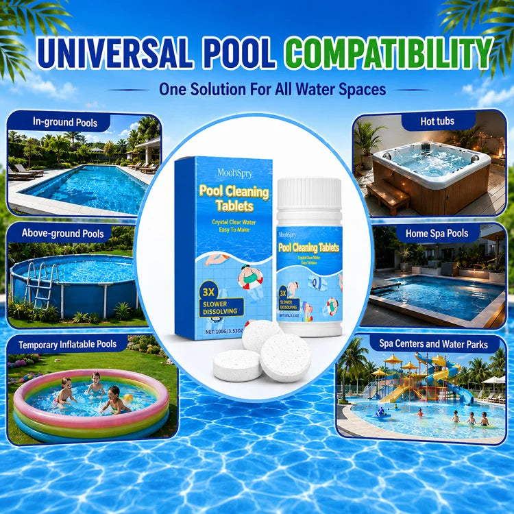 Multi-Action Pool Cleaning Tablets – Slow-Dissolving Pool Water Clarifier & Odor Remover