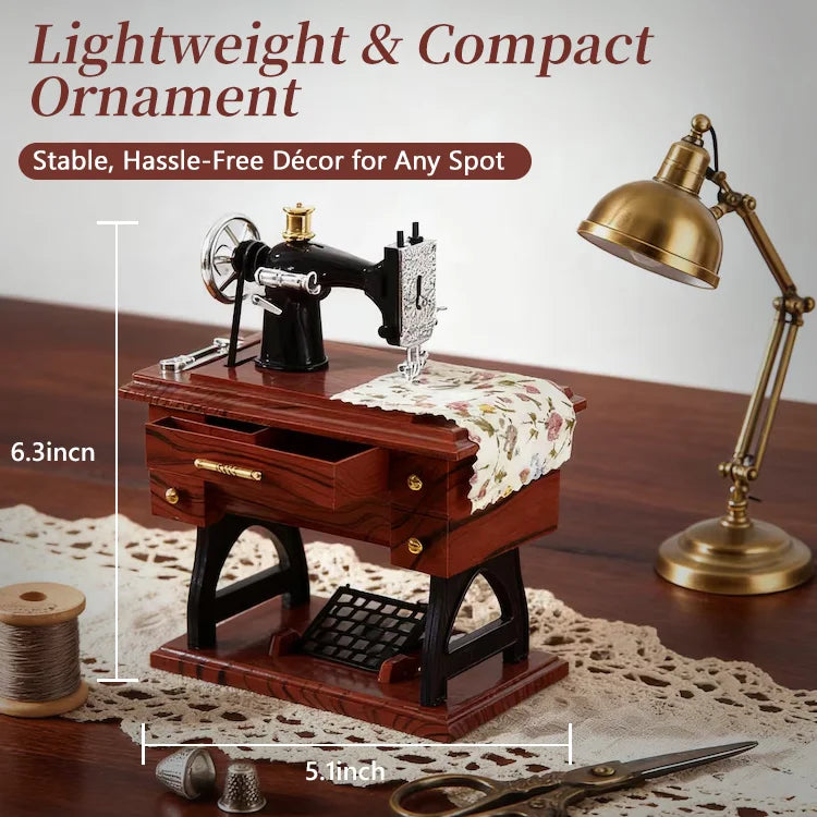 Vintage Sewing Machine Music Box – Mechanical Wind-Up Miniature Home Decor