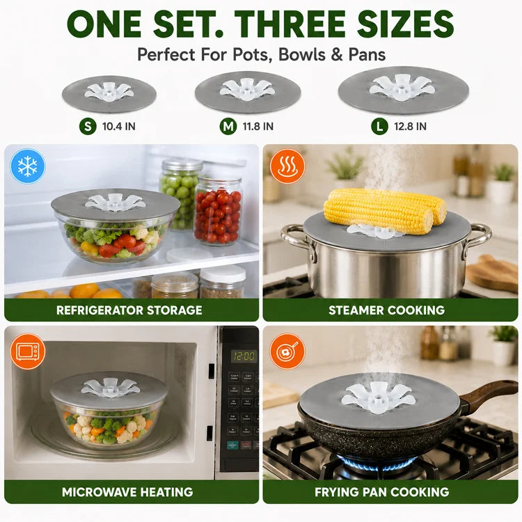 Silicone Spill Stopper Lid Set – Universal Anti-Boil Over, Steam Vent & Splatter Guard for Pots and Pans