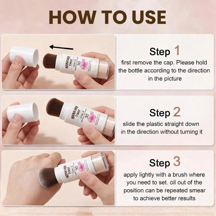 SPF 30 Mineral Powder Sunscreen Brush – Portable Matte Finish Setting Powder with Broad Spectrum UVA/UVB Protection