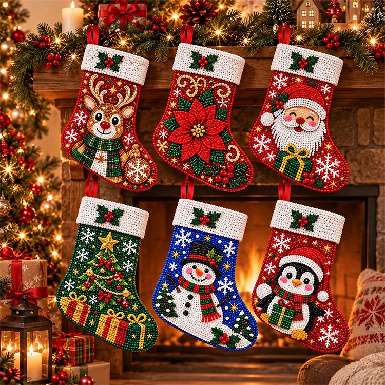 DIY Diamond Painting Christmas Stocking Kit – 6 Festive Holiday Designs