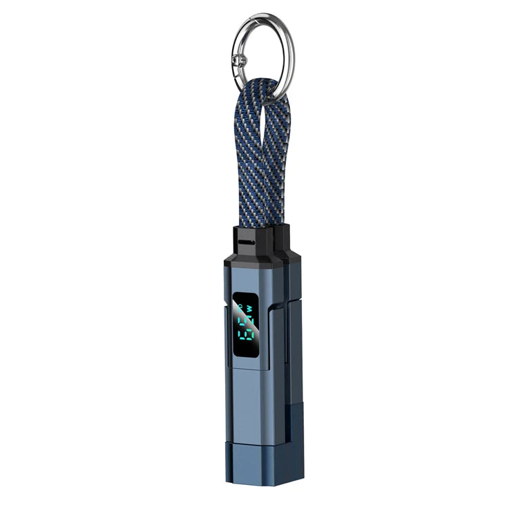 65W Fast Charging 4-in-1 Keychain Cable with Digital Display โ USB-C & Lightning Universal Charging Cord