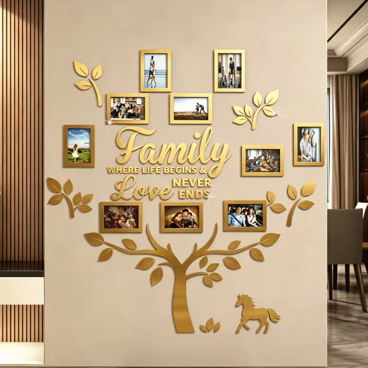 3D Acrylic Family Tree Photo Frame Wall Decor – Self-Adhesive Mirror Wall Art with 10 Picture Frames for Living Room & Home Decoration