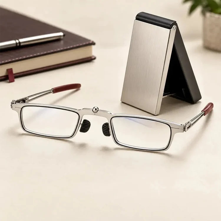 2-in-1 Folding Reading Glasses with Phone Stand Case – Blue Light Filtering