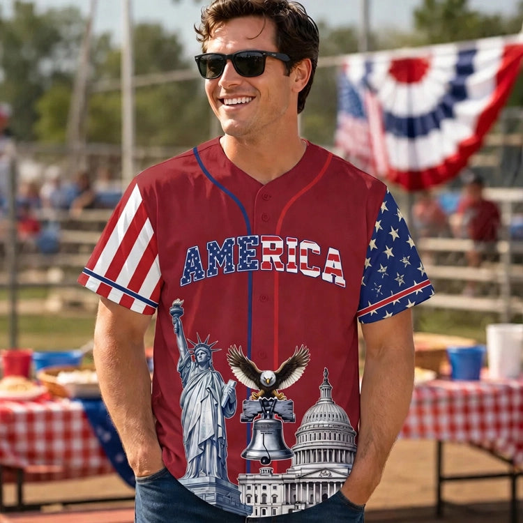 America 250 - Patriotic Baseball Jersey – 1776-2026 We The People Eagle Independence Day Button-Down Shirt