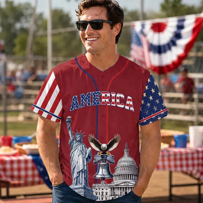 America 250 - Patriotic Baseball Jersey – 1776-2026 We The People Eagle Independence Day Button-Down Shirt