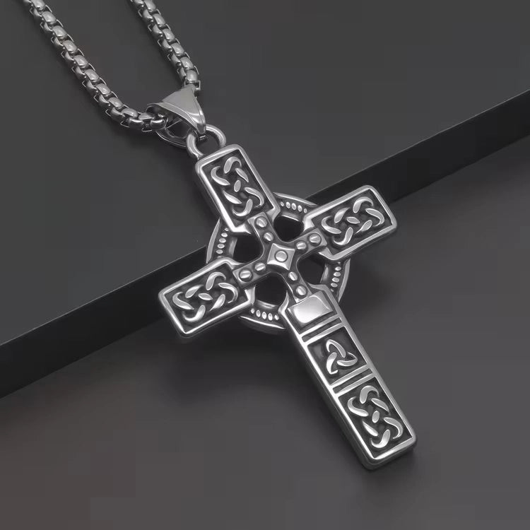 Handcrafted Celtic Cross Necklace – Stainless Steel Viking Faith Pendant with Chain | Symbol of Strength, Protection & Eternal Faith