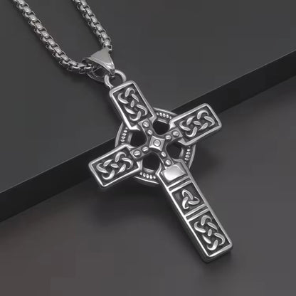 Handcrafted Celtic Cross Necklace – Stainless Steel Viking Faith Pendant with Chain | Symbol of Strength, Protection & Eternal Faith