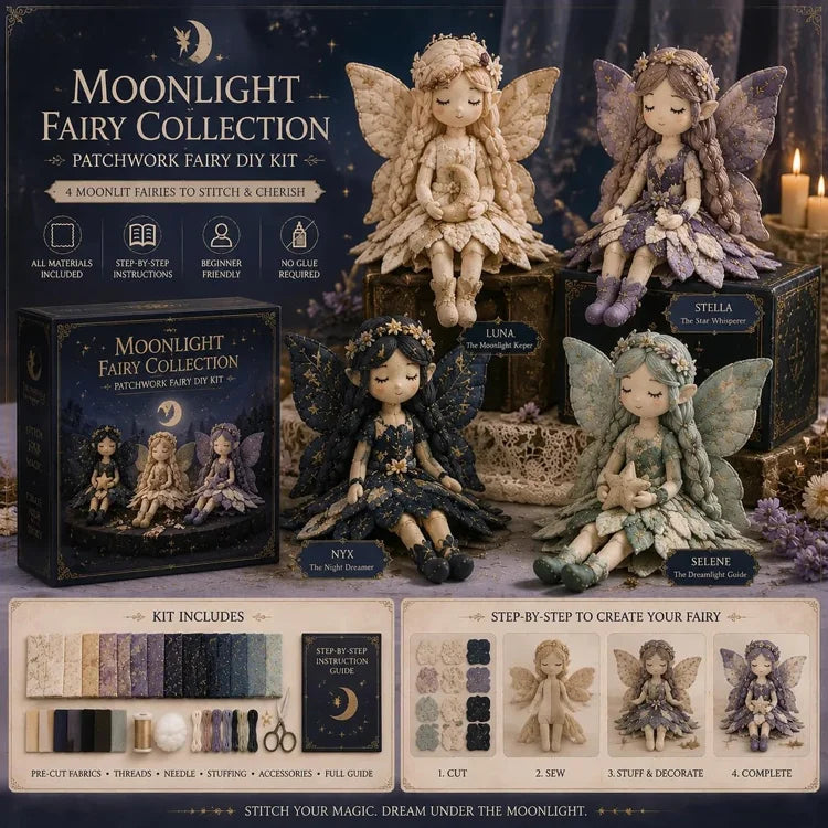 Fairy Patchwork DIY Sewing Kit – Handmade Fabric Fairy Craft Set for Beginners (4 Fairy Dolls)
