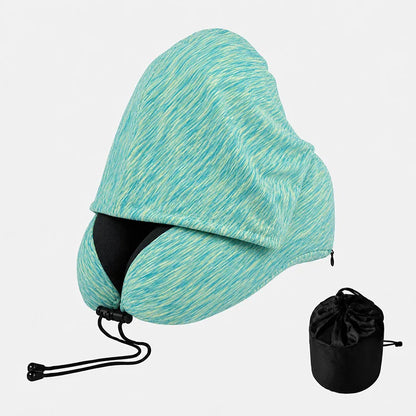 Cooling Hooded Memory Foam Travel Neck Pillow – Ergonomic U-Shaped Airplane Pillow with Privacy Hood & Cooling Fabric for Travel, Office & Naps