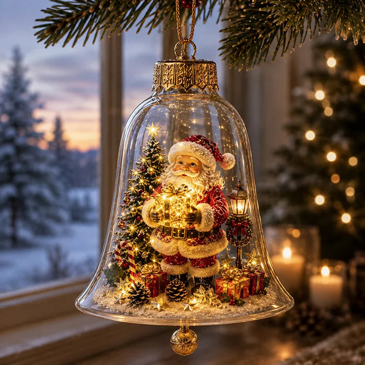 Glowing Christmas Bell Ornament – Light-Up Miniature Holiday Scene
