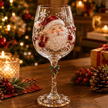 3D Christmas Character Wine Glass – Hand-Finished Holiday Stemware