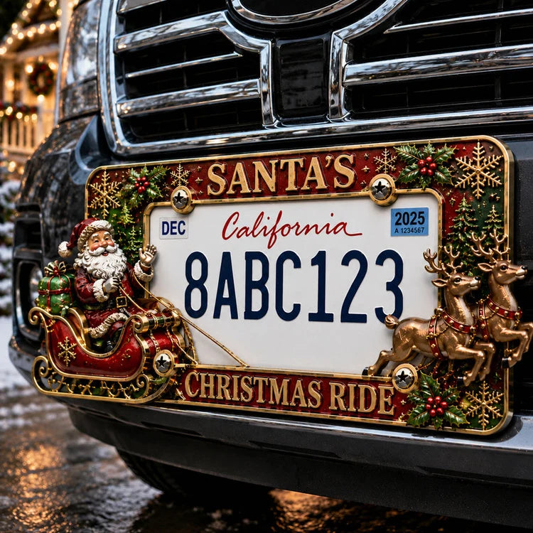 3D Christmas License Plate Frame – Festive Metal Holiday Car Decoration