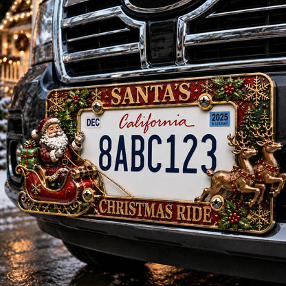 3D Christmas License Plate Frame – Festive Metal Holiday Car Decoration