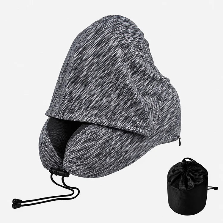 Cooling Hooded Memory Foam Travel Neck Pillow – Ergonomic U-Shaped Airplane Pillow with Privacy Hood & Cooling Fabric for Travel, Office & Naps