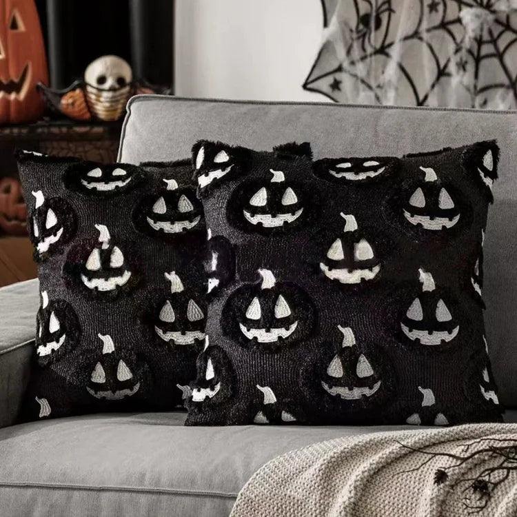 2-Pack Halloween Plush Throw Pillow Covers with 3D Embroidered Ghost & Pumpkin Design