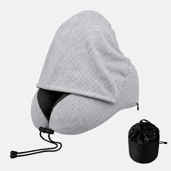 Cooling Hooded Memory Foam Travel Neck Pillow – Ergonomic U-Shaped Airplane Pillow with Privacy Hood & Cooling Fabric for Travel, Office & Naps