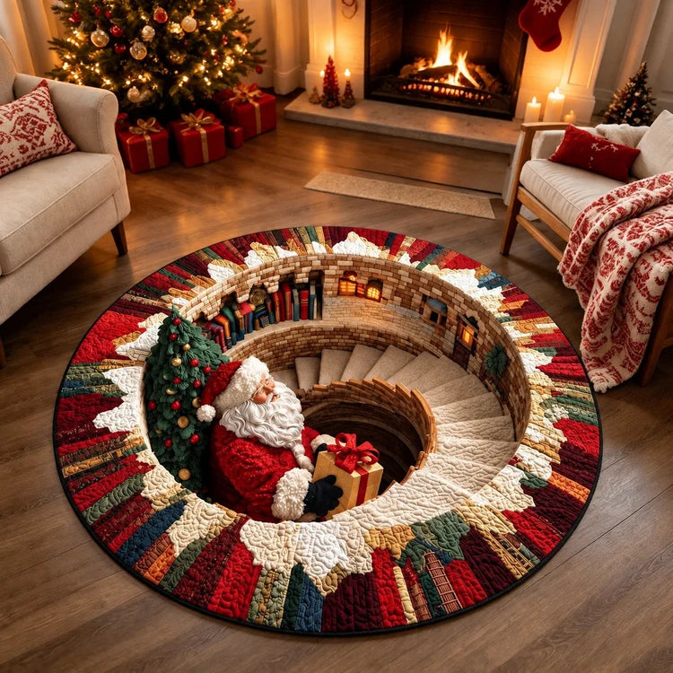 3D Christmas Illusion Round Rug – Magical Santa Holiday Floor Mat
