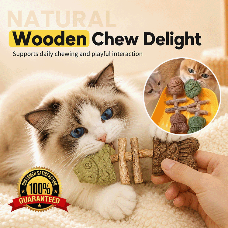 Natural Silvervine Fish Bone Cat Chew Toy – Dental Cleaning Stick, Catnip Enrichment Toy for Indoor Cats
