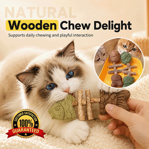 Natural Silvervine Fish Bone Cat Chew Toy – Dental Cleaning Stick, Catnip Enrichment Toy for Indoor Cats