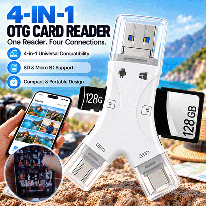 4-in-1 OTG Card Reader – SD & Micro SD for Phones, Tablets & Computers