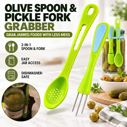 2-Piece Pickle & Olive Grabber Set – Jar-Hanging Spoon & Fork Tools