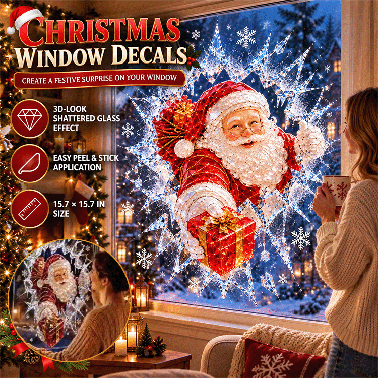 3D Christmas Window Decals – Shattered Glass Holiday Stickers