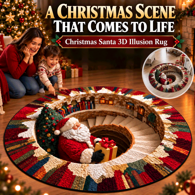 3D Christmas Illusion Round Rug – Magical Santa Holiday Floor Mat