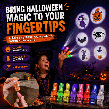 Halloween LED Finger Projector Set – 8 Wearable Lights for Both Hands