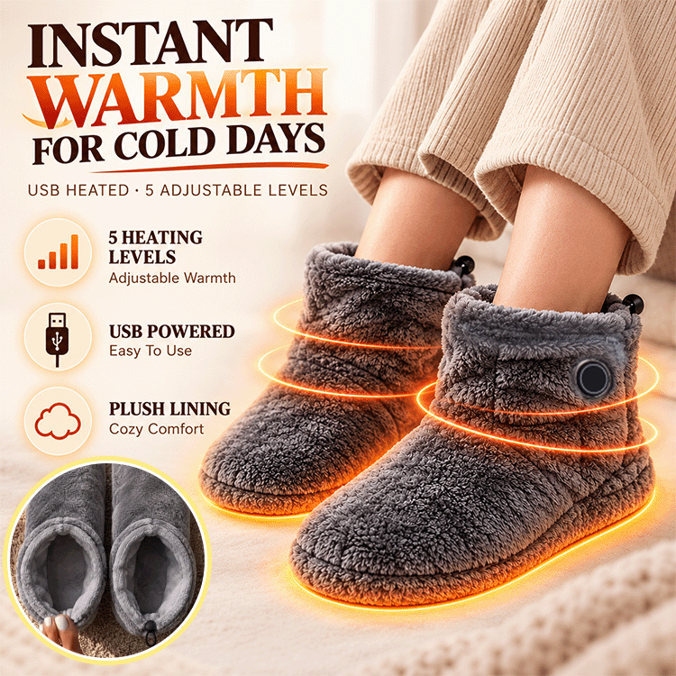 USB Heated Plush Booties – 5-Level Adjustable Warm House Slippers