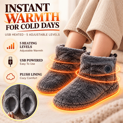 USB Heated Plush Booties – 5-Level Adjustable Warm House Slippers