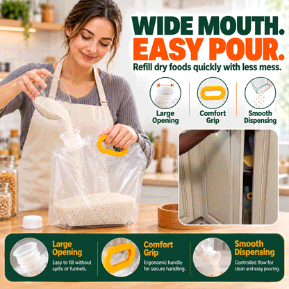 Reusable Airtight Dry Food Storage Bag – Stand-Up Easy-Pour Pantry Container