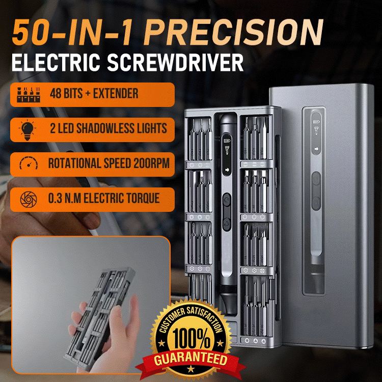 🔧 VoltFix Pro - 50-in-1 Electric Precision Screwdriver Set - Rechargeable • Magnetic Bits • LED Light • Compact Aluminum Case