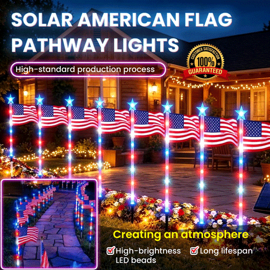 🇺🇸🇺🇸🇺🇸 8 Pack Solar Patriotic Flag Path Lights – 8 LED Outdoor Yard Stake Lights, Waterproof, 8 Lighting Modes, Auto On/Off (1-to-8 Set)