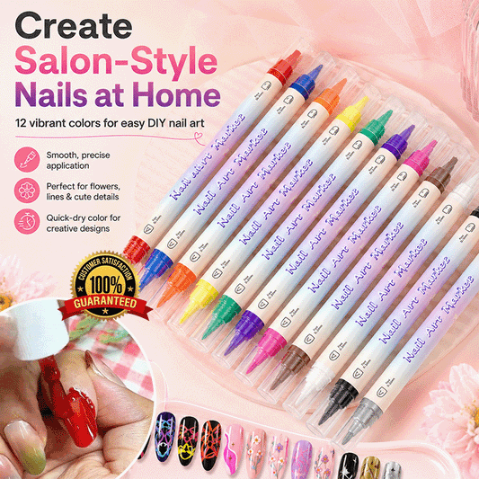 💅 12-Color Precision Nail Art Pen Set - Ultra-Fine 0.5mm & Dual-Tip DIY Nail Design Markers For Salon-Worthy Manicures