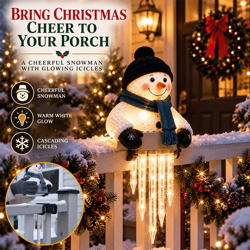 Lighted Snowman Icicle Railing Decor