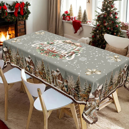 Waterproof Christmas Tablecloth – 3-Layer Stain & Scratch-Resistant Holiday Cover