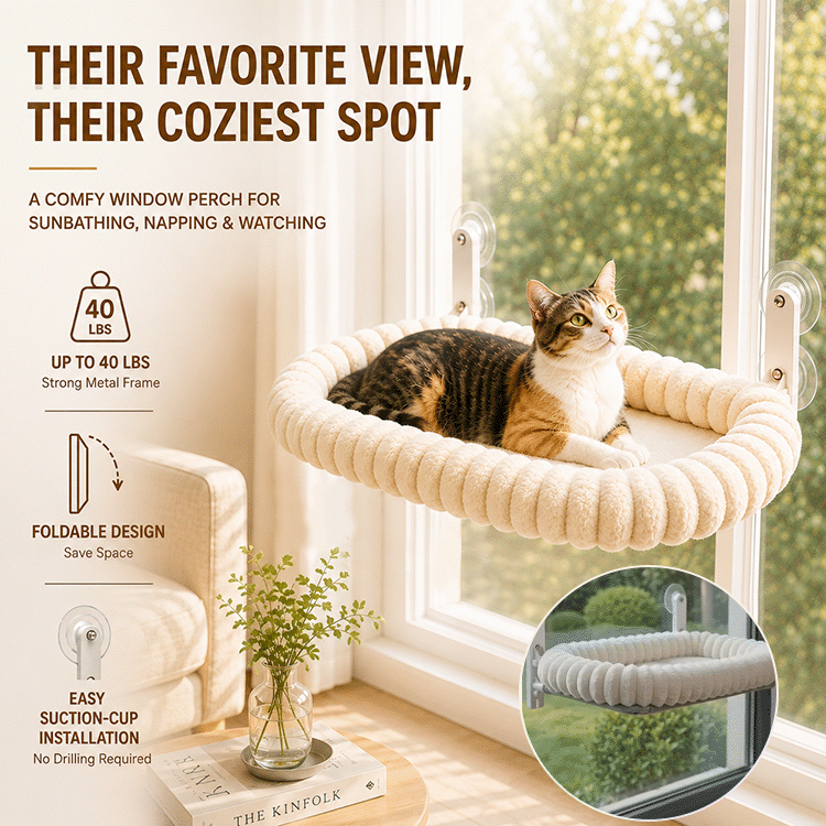 Foldable Cat Window Hammock – Plush Suction-Cup Perch with Washable Bed