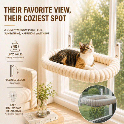Foldable Cat Window Hammock – Plush Suction-Cup Perch with Washable Bed