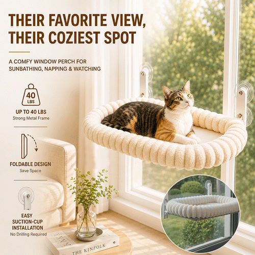 Foldable Cat Window Hammock – Plush Suction-Cup Perch with Washable Bed