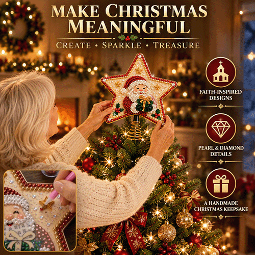 DIY Pearl & Diamond Art Christmas Tree Topper Kit – 8 Festive Designs