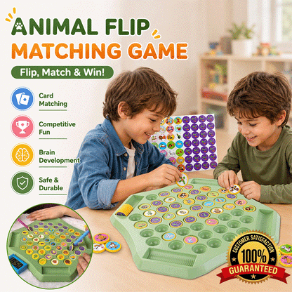 Flip & Match™ DIY Memory Matching Game for Kids | 2–4 Player Educational Family Board Game (Animal • Dinosaur • Fruit • Vehicle)
