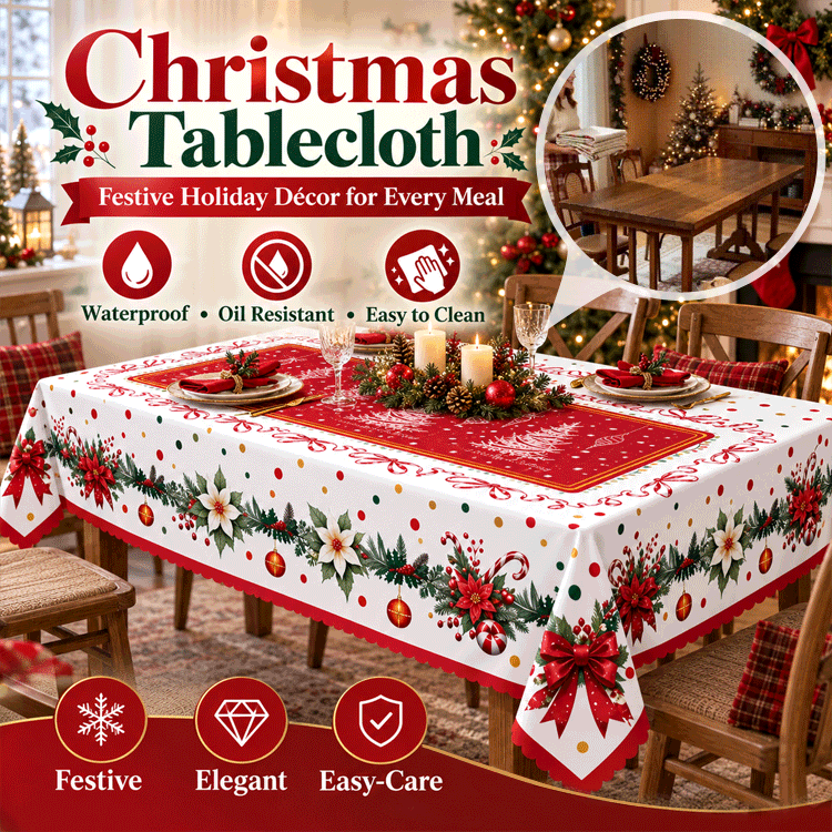 Waterproof Christmas Tablecloth – 3-Layer Stain & Scratch-Resistant Holiday Cover