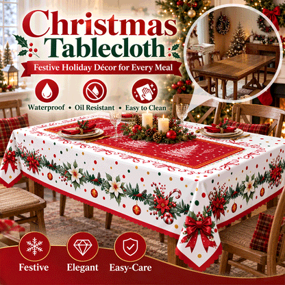 Waterproof Christmas Tablecloth – 3-Layer Stain & Scratch-Resistant Holiday Cover