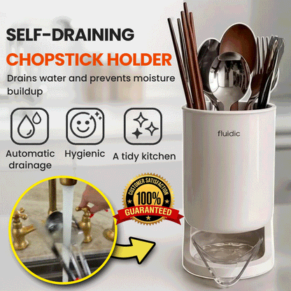 Self-Draining Kitchen Utensil Holder with Automatic Drainage Tray | Ventilated Cutlery Drying Organizer for Kitchen Counter