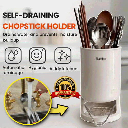 Self-Draining Kitchen Utensil Holder with Automatic Drainage Tray | Ventilated Cutlery Drying Organizer for Kitchen Counter