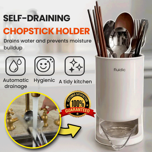 Self-Draining Kitchen Utensil Holder with Automatic Drainage Tray | Ventilated Cutlery Drying Organizer for Kitchen Counter