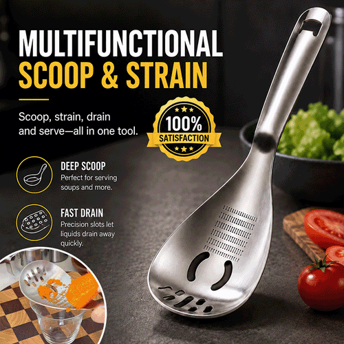 5-in-1 Stainless Steel Kitchen Spoon – Grater, Strainer, Scoop, Server & Bottle Opener